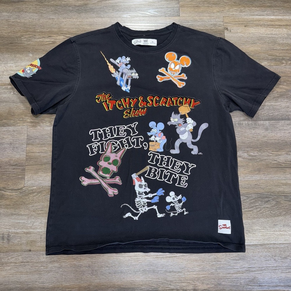 The Simpsons Black Freeze Max Itchy & Scratchy Shirt Mens XL "They Fight Bite"